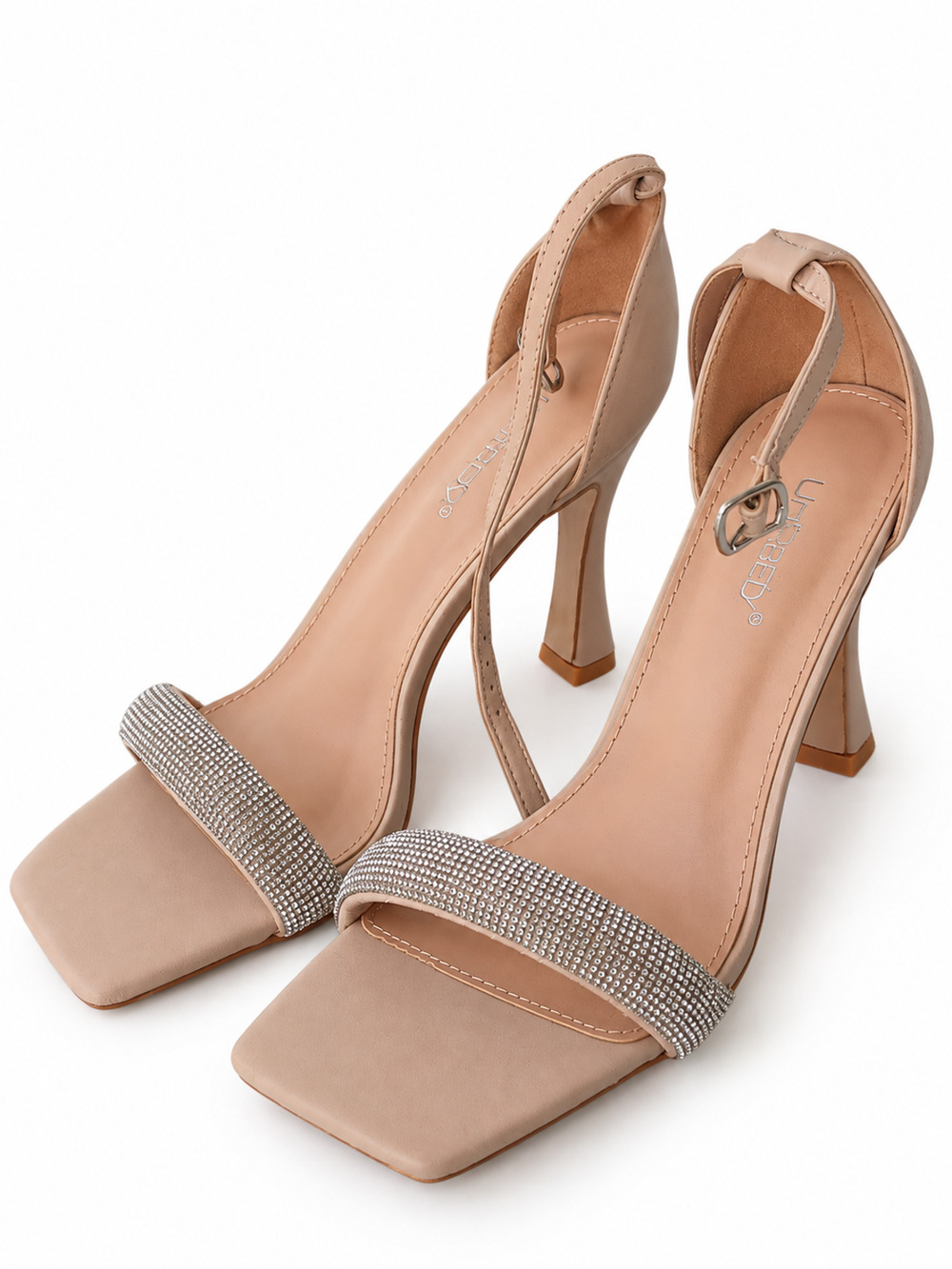 Women’s Nude Rhinestone Ankle Strap Heels Sandals Size 8.5
